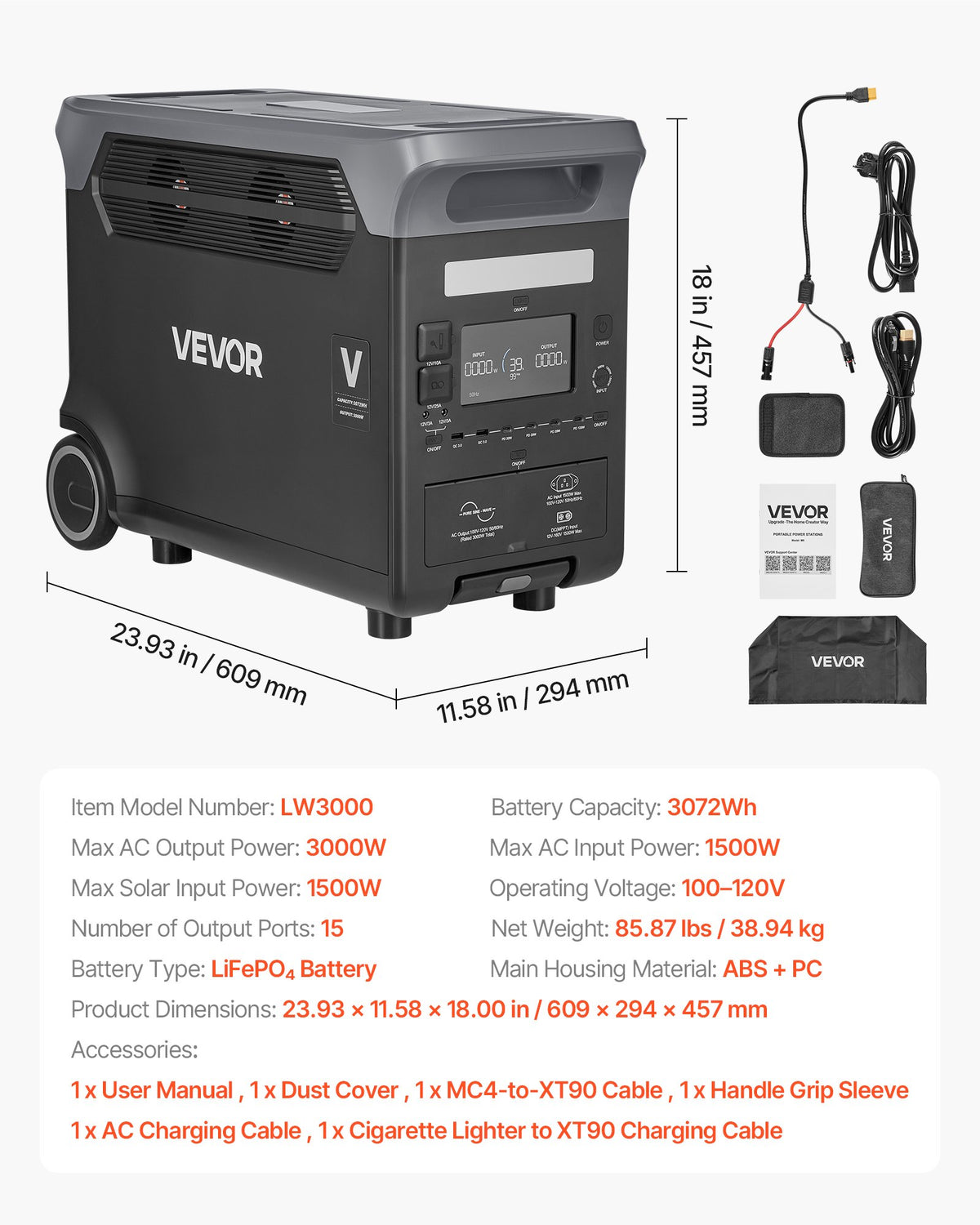 Portable Power Station, 3000W Solar Generator Power Station, 3072Wh