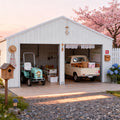 22FT x 23 FT Double Garage Steel Barn Shed – Cream Heavy Duty Metal