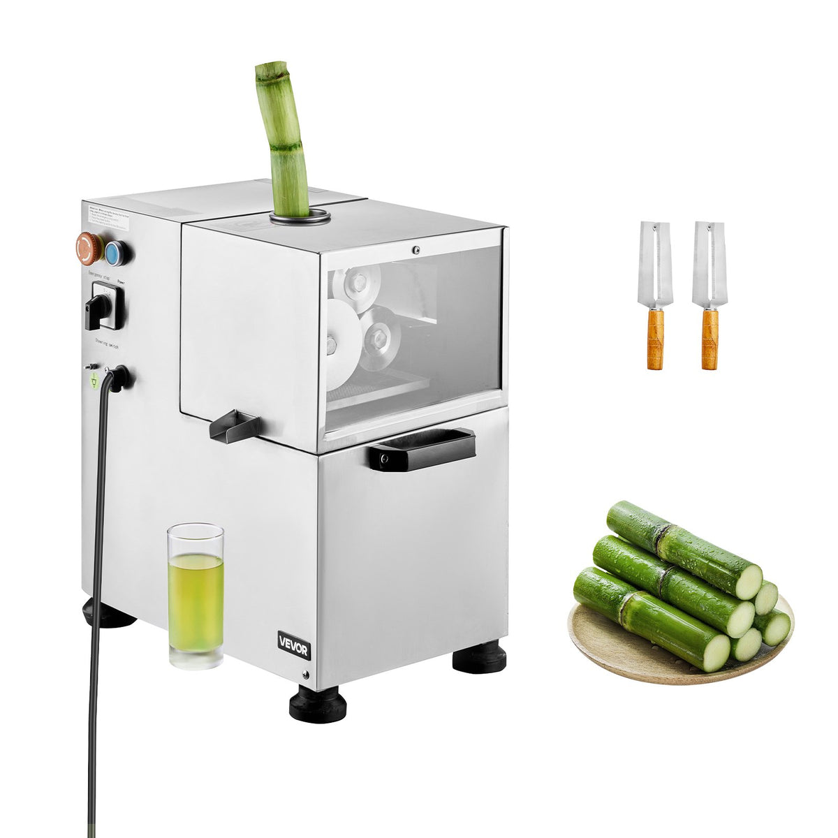 800W Commercial Electric Sugar Cane Juicer 661LBS/H 4 Rollers 2.4'