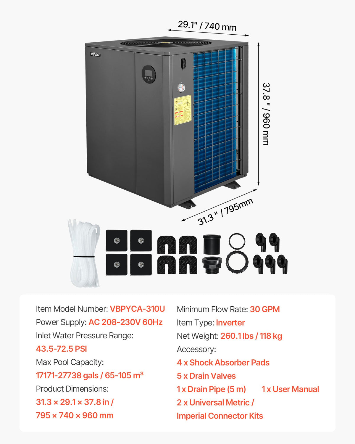Pool Heat Pump Max 104790 BTU, Electric Pool Heater For In-Ground Up
