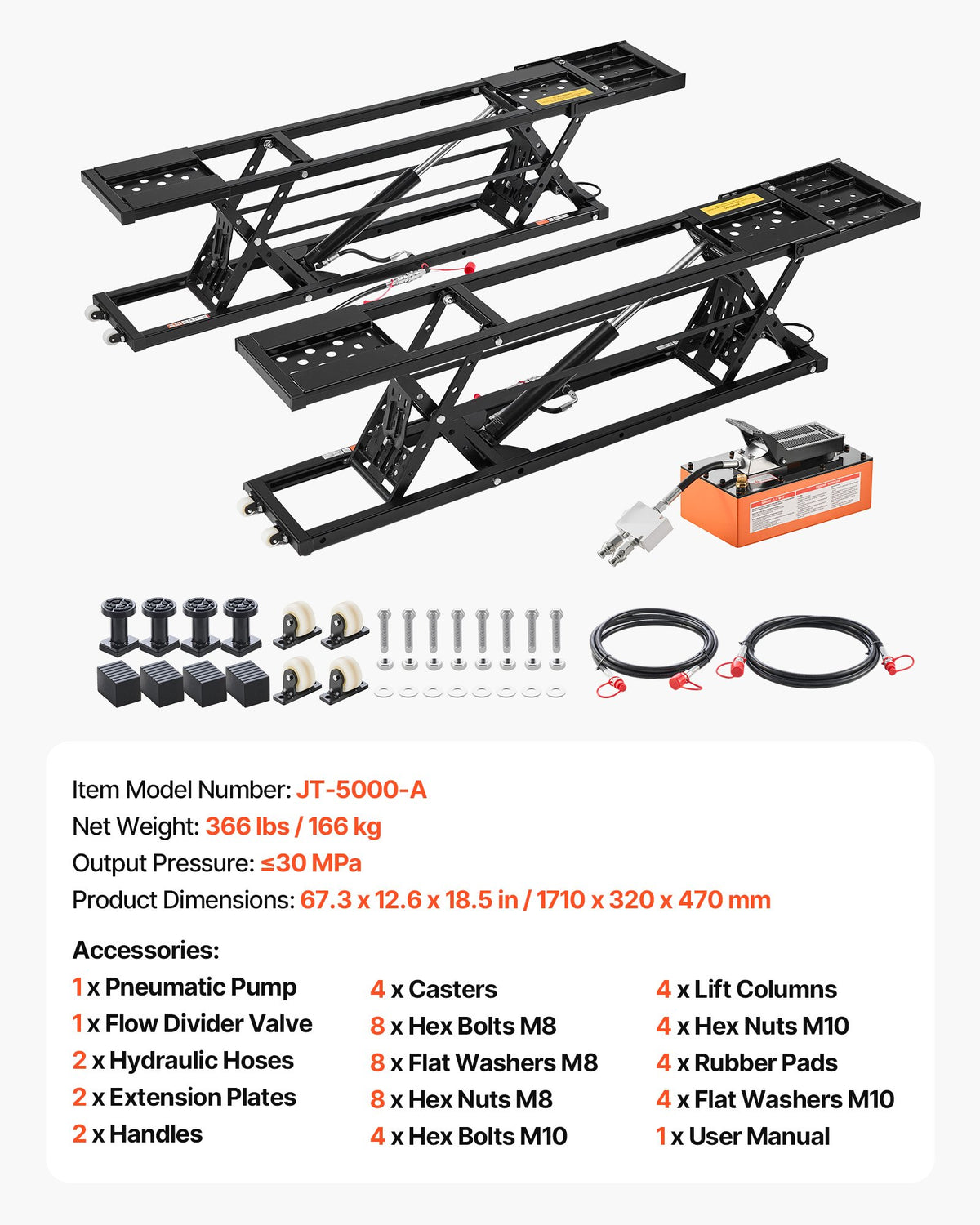 Portable Car Lift, 5000 Lbs Capacity, Heavy Duty Quick Lift With 25.6"