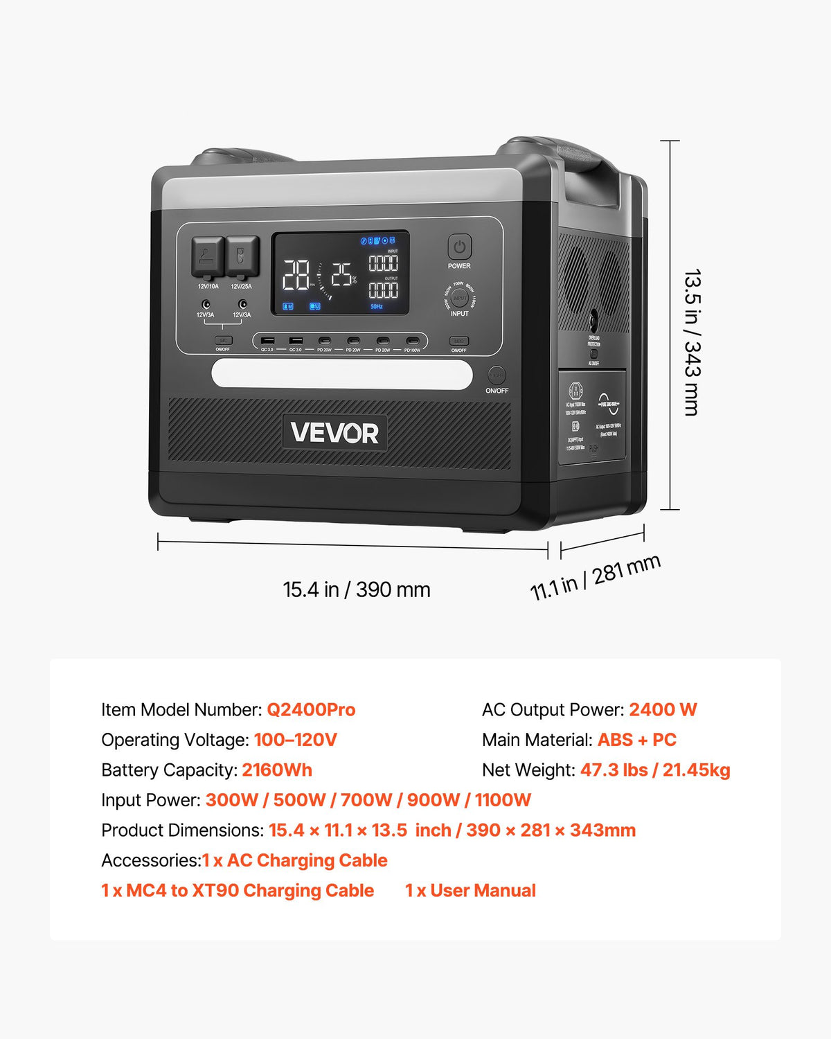 Portable Power Station, 2400W 2160Wh Power Station Solar Generator