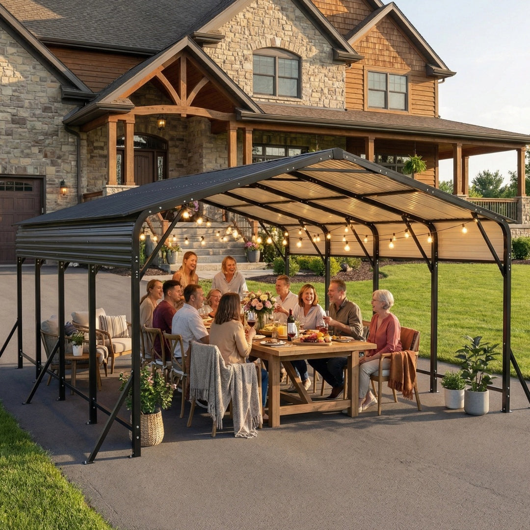 Galvanized Steel Carport Canopy, Heavy Duty Triangle Reinforced Frame