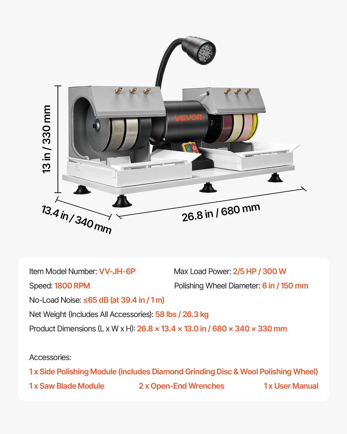 Cabbing Machine, 6" 2/5 HP 1800 RPM Efficient, Lapidary Rock Grinder